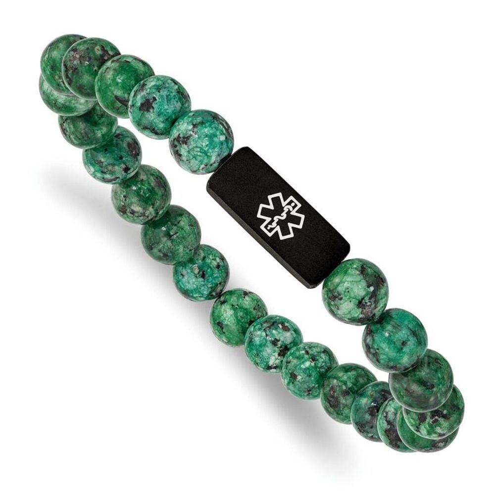 BP Stainless Steel Green Stone Enamel Medical I.D. Stretch Bracelet